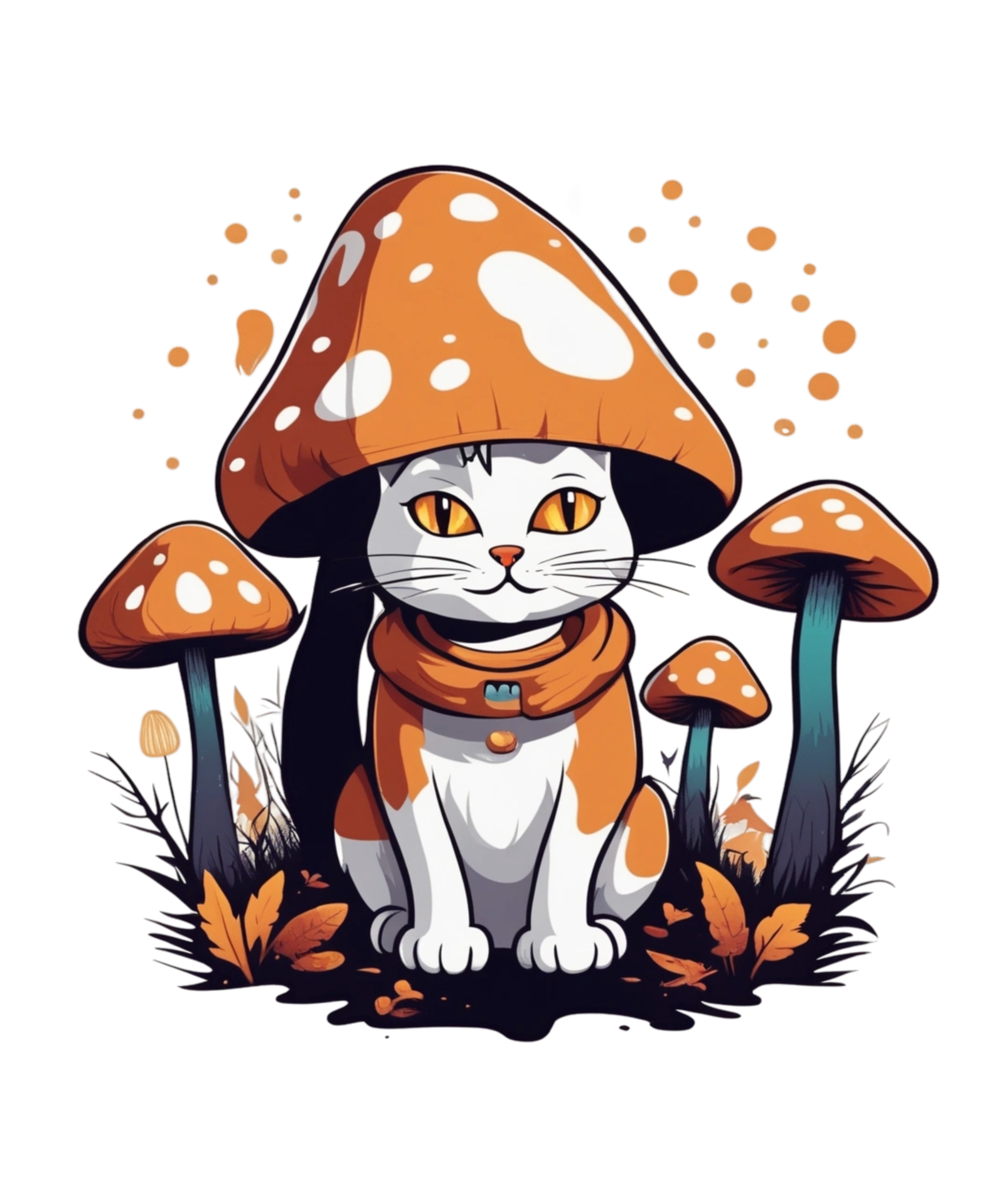 AI Generative Cat and Mushroom Clipart Illustration for Print on Demand