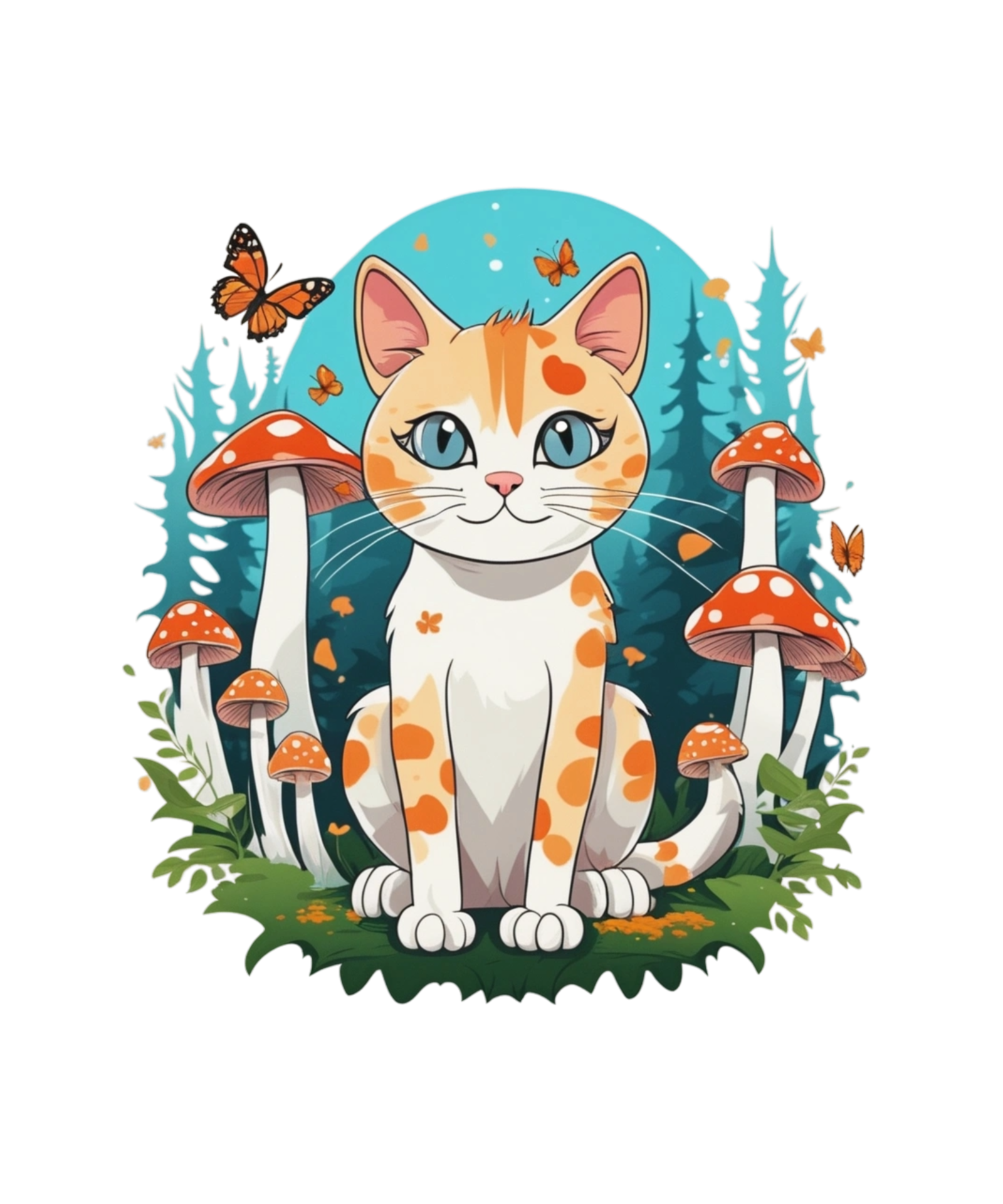 AI Generative Cat and Mushroom Clipart Illustration for Print on Demand