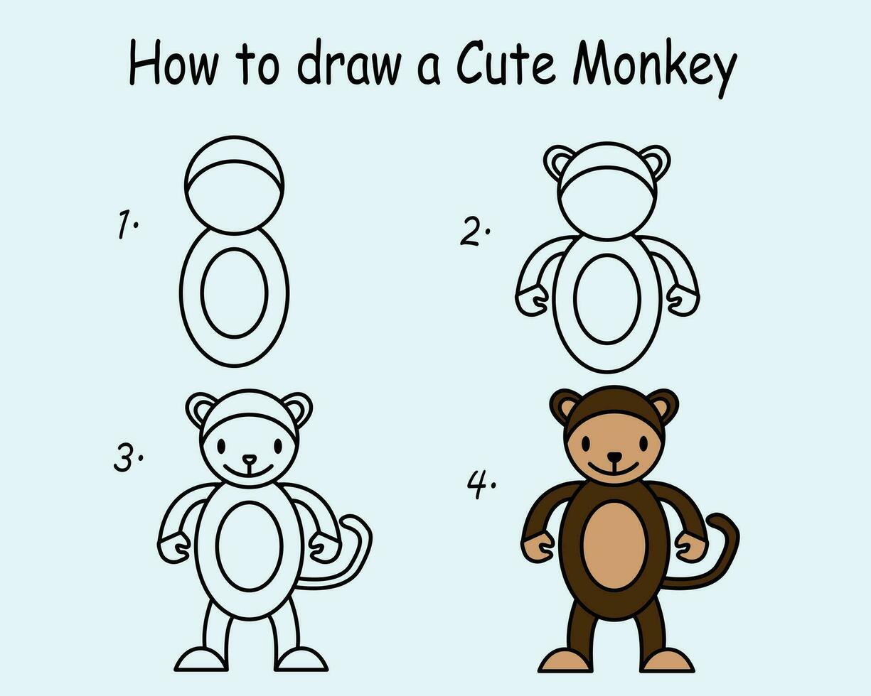 Step by step to draw a Cute Monkey. Drawing tutorial a Cute Monkey ...