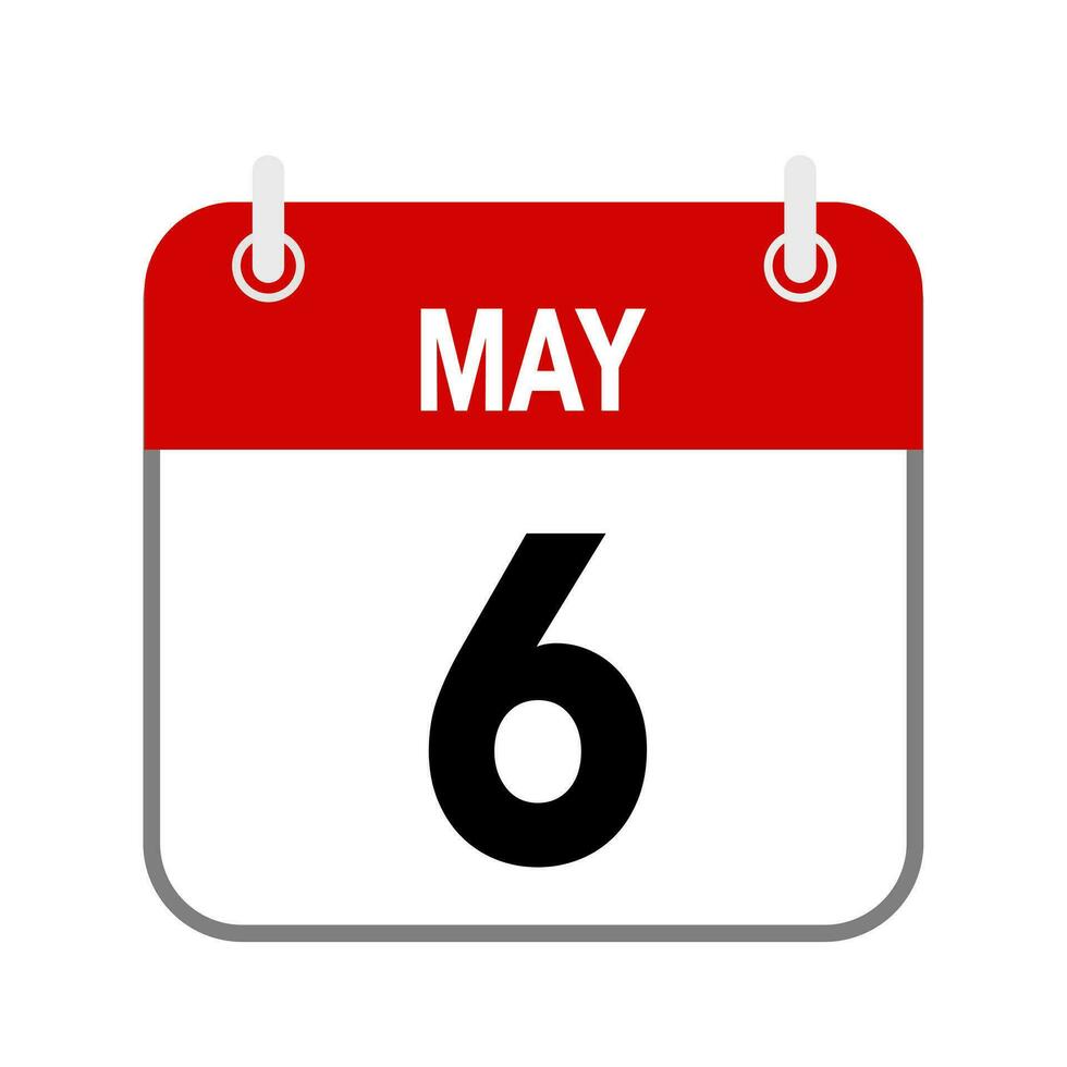 6 May, calendar date icon on white background. vector