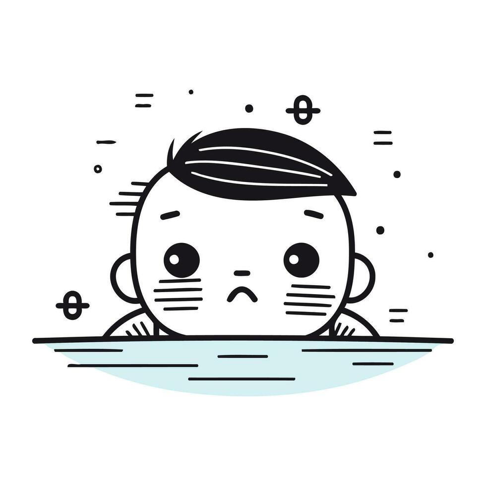 Cute cartoon little boy with sad facial expression. Vector illustration.