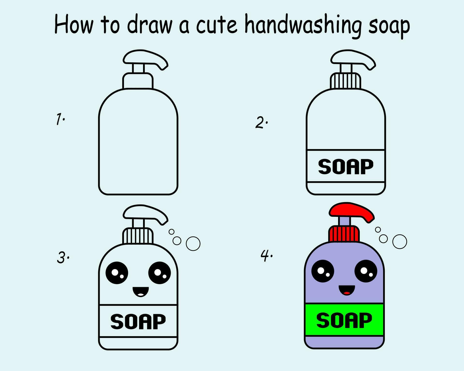 Step by step to draw a Handwashing soap. Drawing tutorial a Handwashing