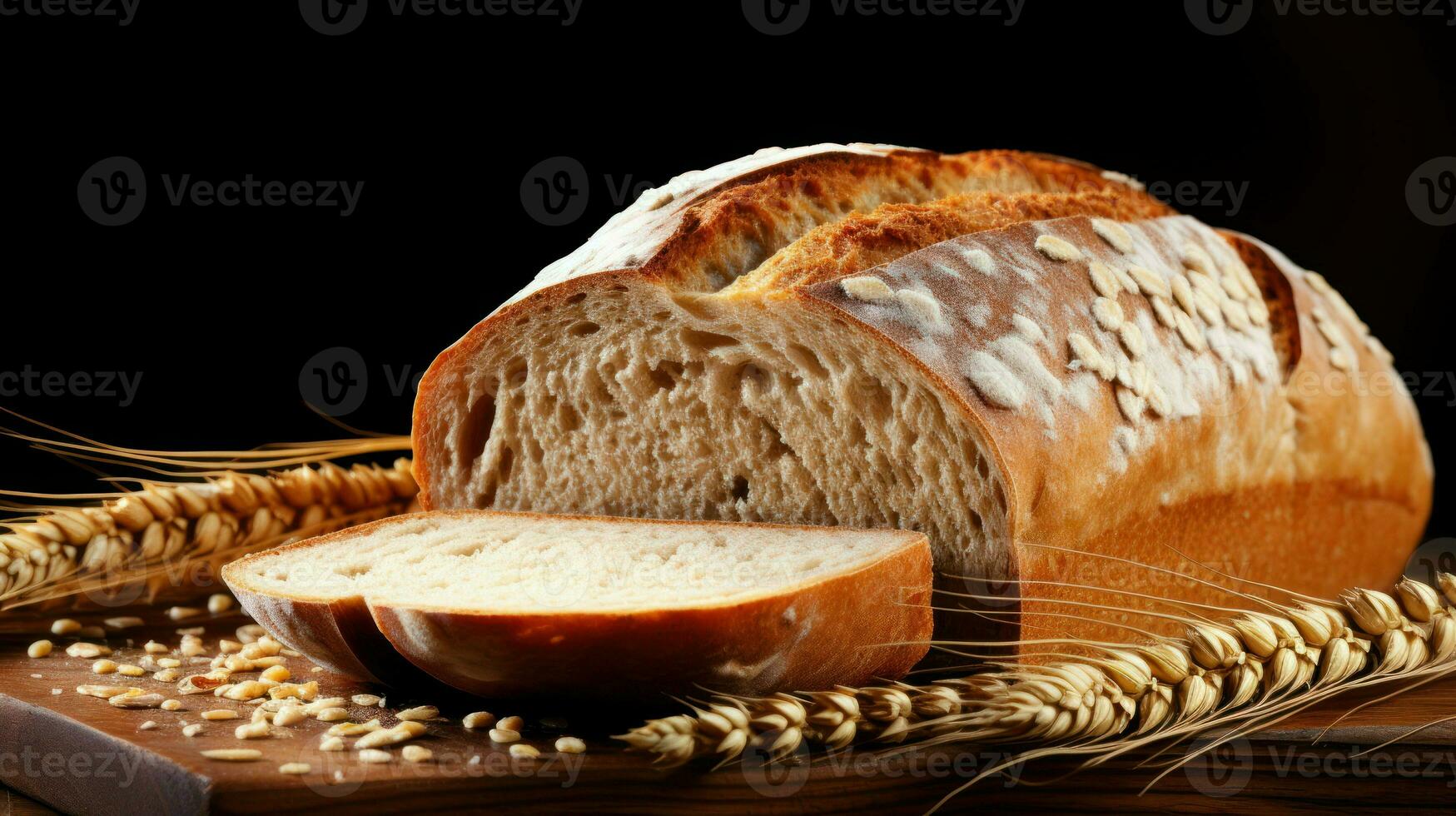 Close-up of freshly baked rustic bread.. Generative AI photo