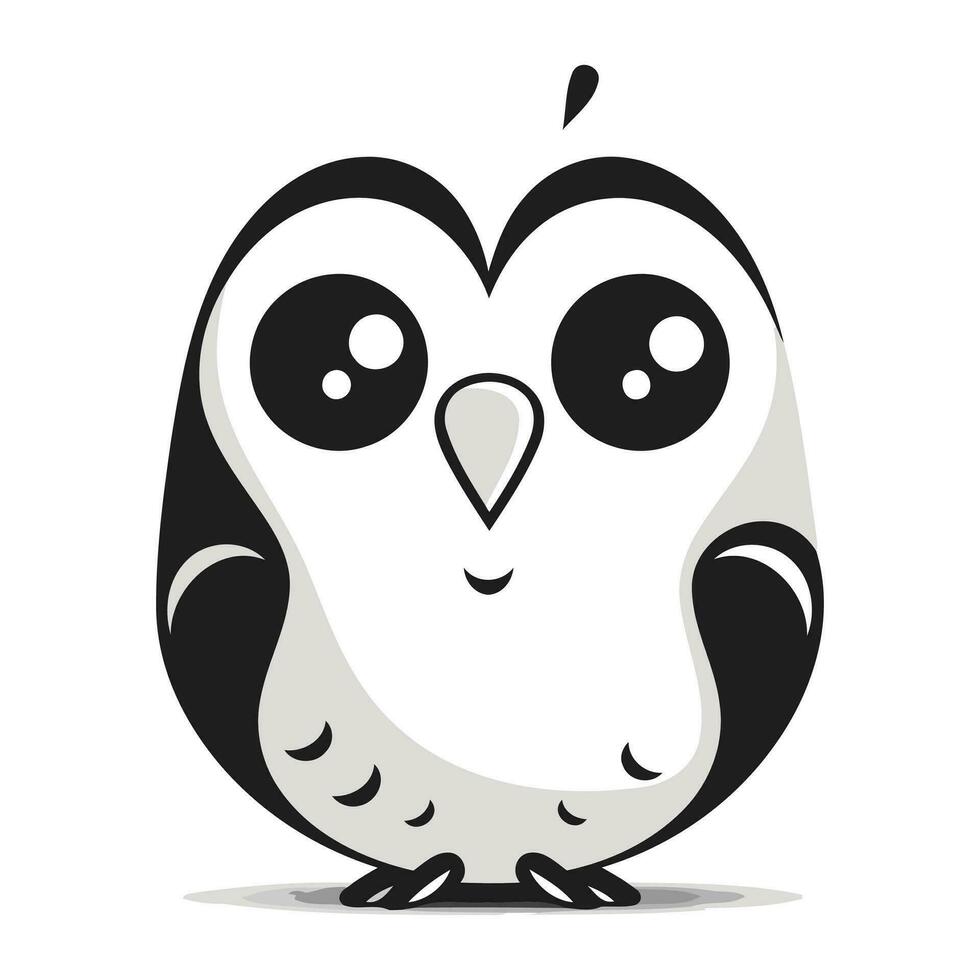 Owl black and white vector illustration isolated on a white background.