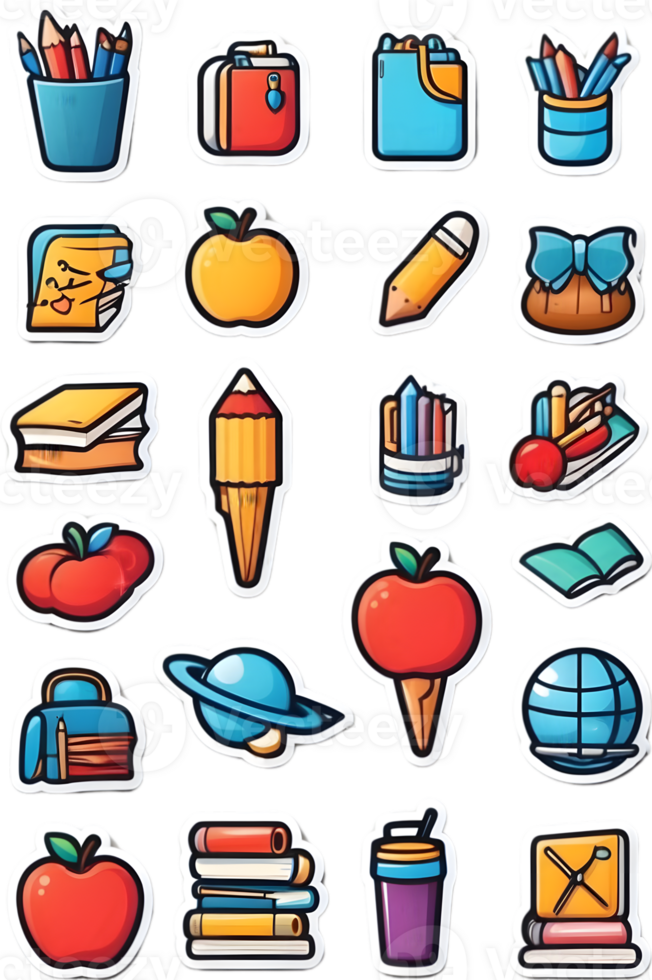 school supplies icon set, png, , clipart ai generative png