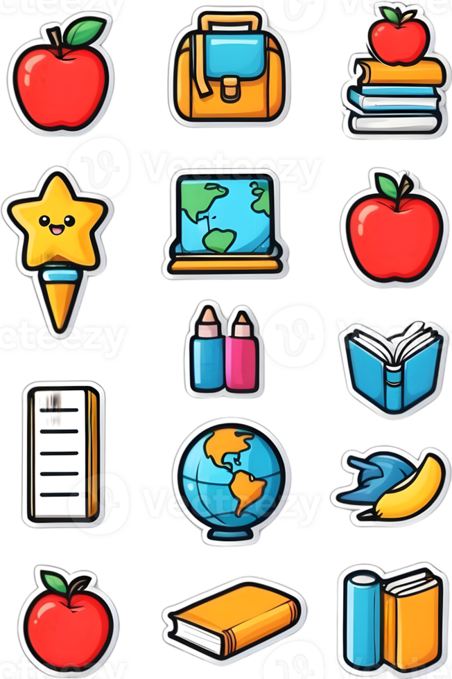 school supplies icon set, png, , clipart ai generative png
