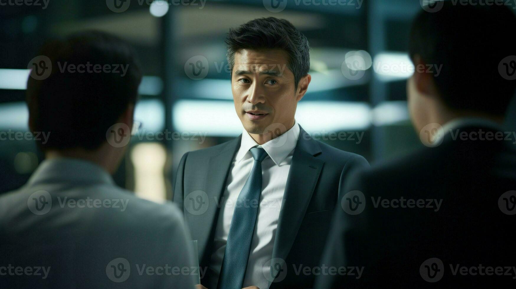 Asian business people talking about an important problem. Generative AI photo