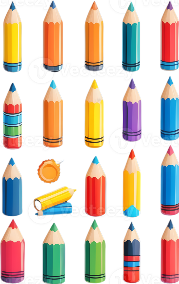 a collection of colored pencils and pens on a transparent background ai generative png