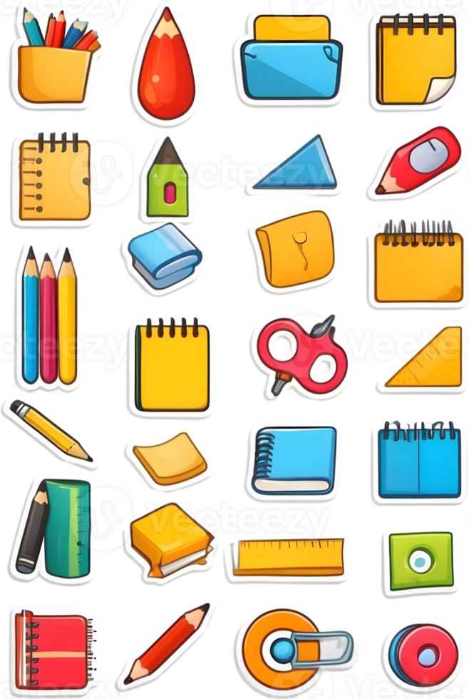 school supplies icon set, school supplies, school supplies icon set, school supplies icon set, school ai generative notepad pencil png