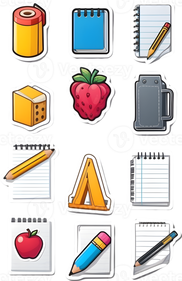 school supplies icon set, school supplies, school supplies icon set, school supplies icon set, school ai generative notepad pencil png