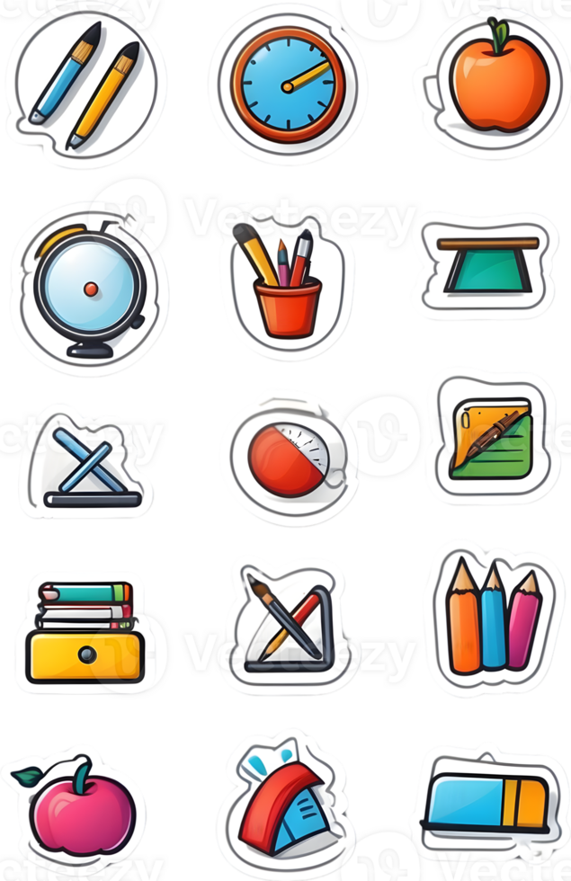 school supplies icons set, illustration ai generative png