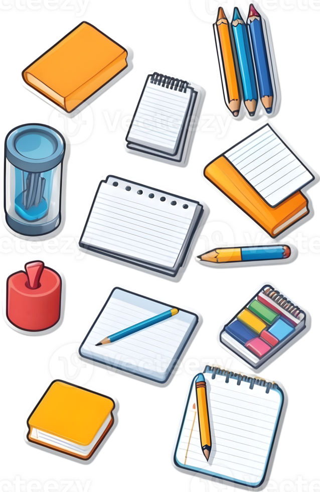 school supplies icon set, school supplies, school supplies icon set, school supplies icon set, school ai generative notepad pencil png