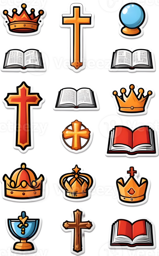a set of icons with crowns, crowns, and other religious symbols ai generative png