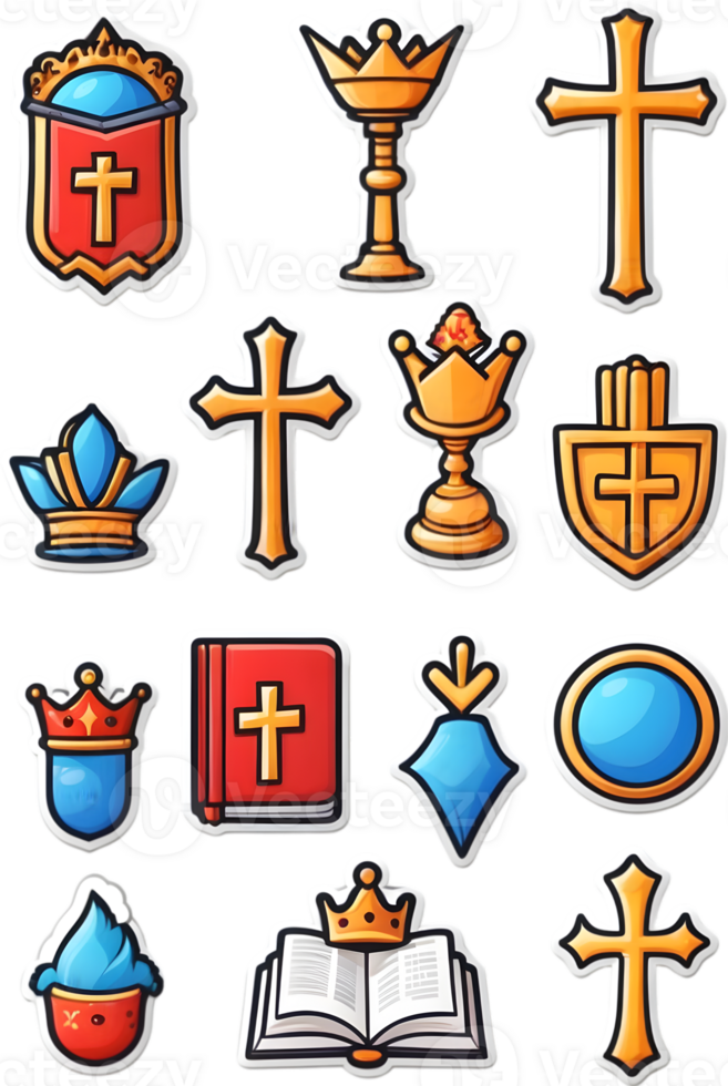 a set of icons with crowns, crowns, and other religious symbols ai generative png