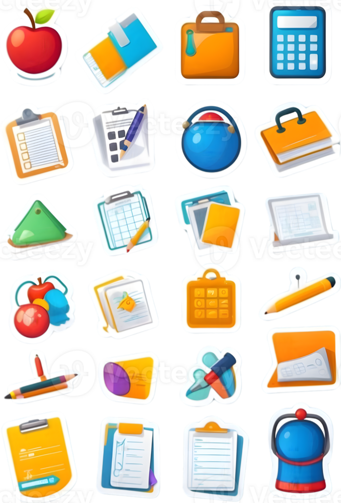 school supplies icon set, png, , clipart ai generative png