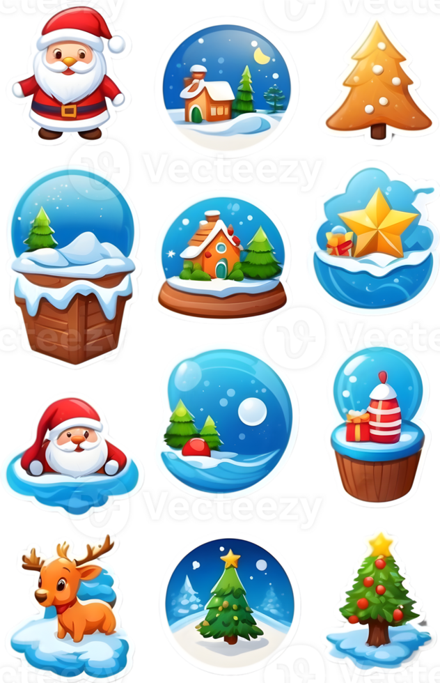 santa claus and christmas icons set  ai generative png