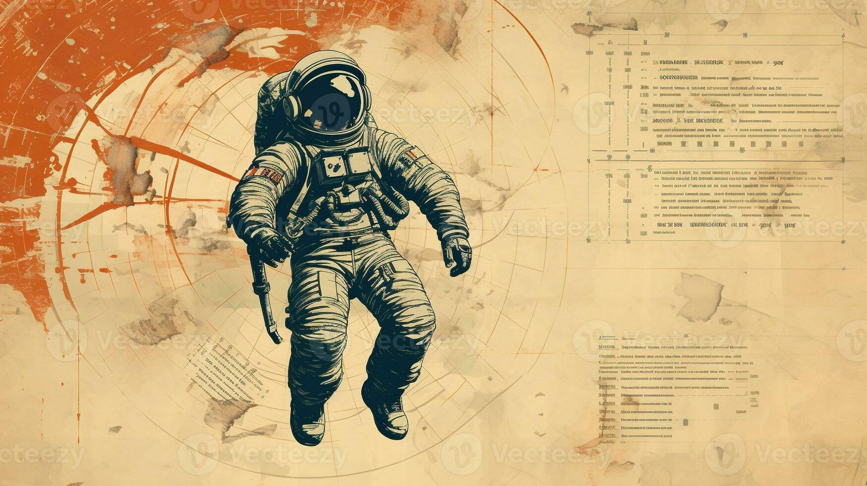 Generative AI, Astronaut in spacesuit, letterpress vintage style photo