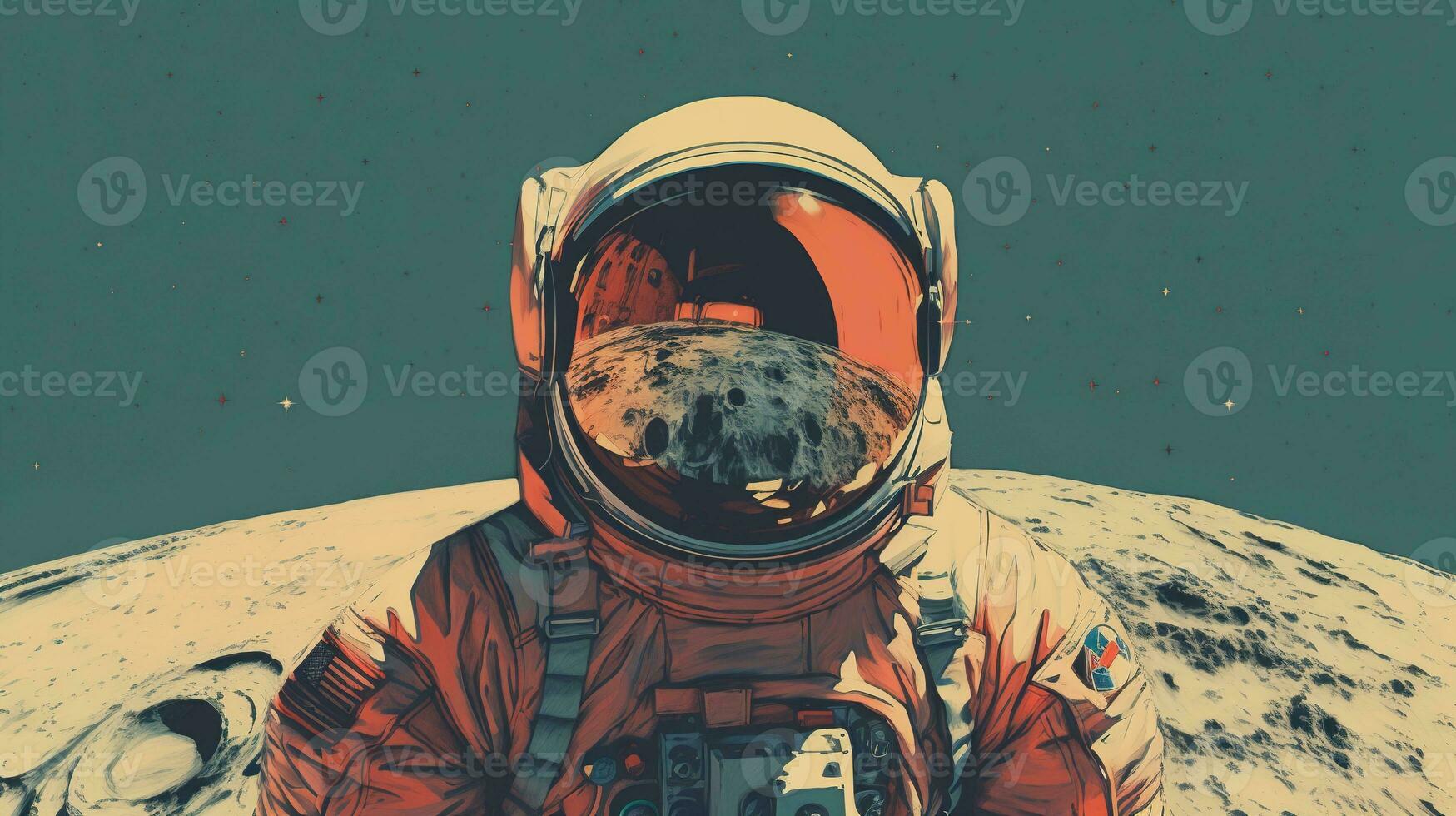 Generative AI, Astronaut in spacesuit, letterpress vintage style photo