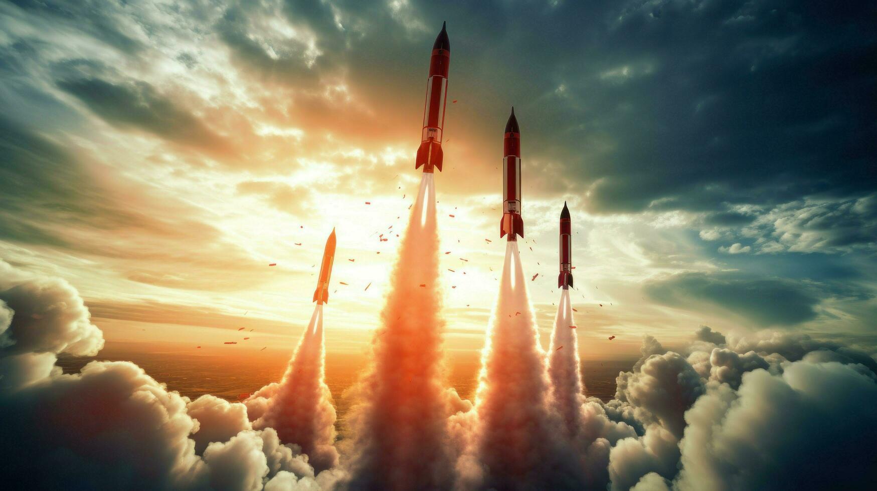 Terrifying ballistic missiles streaking across the sky.. Generative AI photo