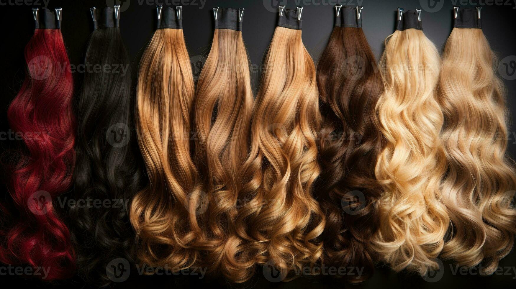 Generative AI, Beauty salon hair extensions different color samples photo