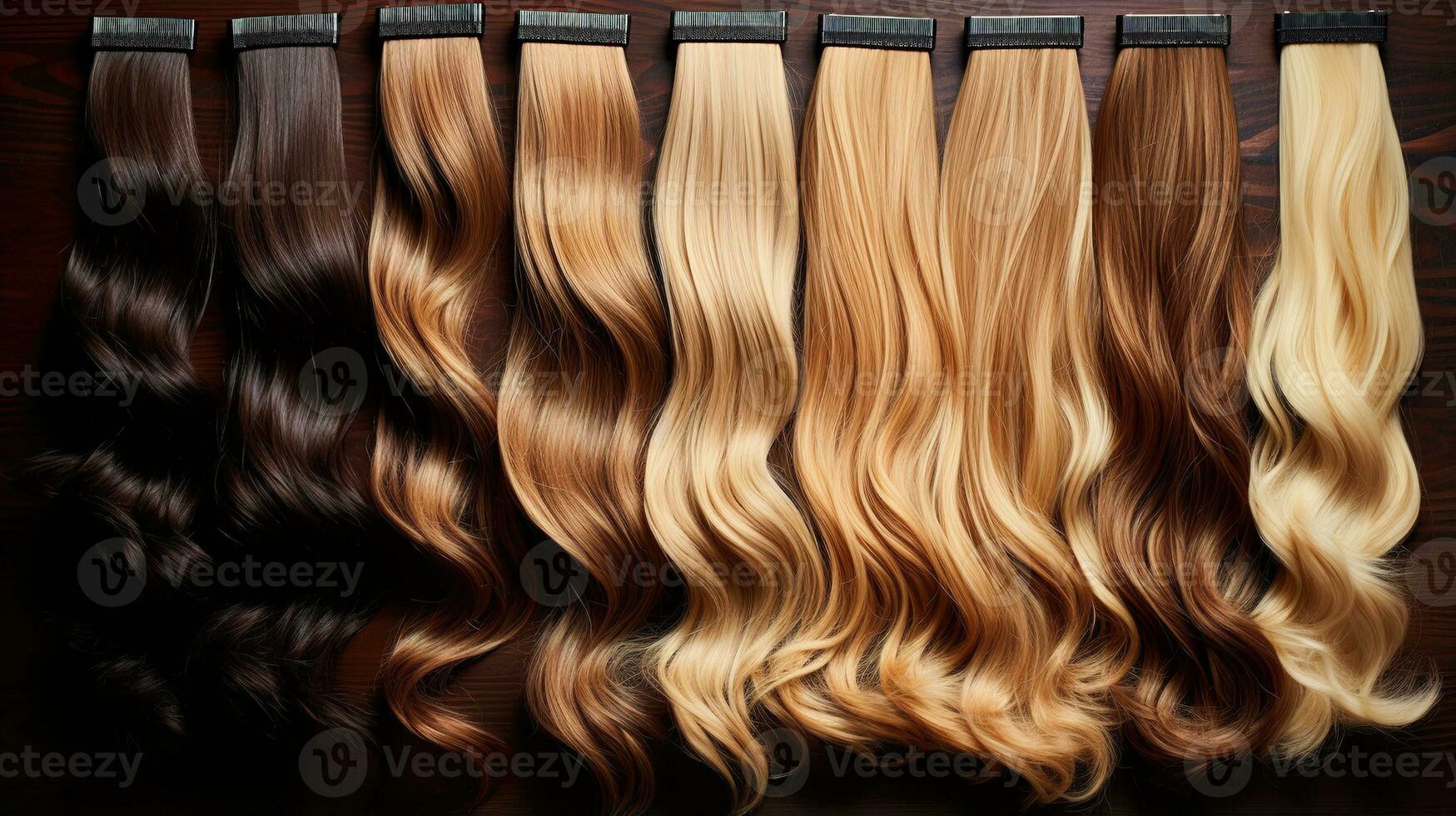 generativo ai, belleza salón pelo extensiones diferente color muestras foto