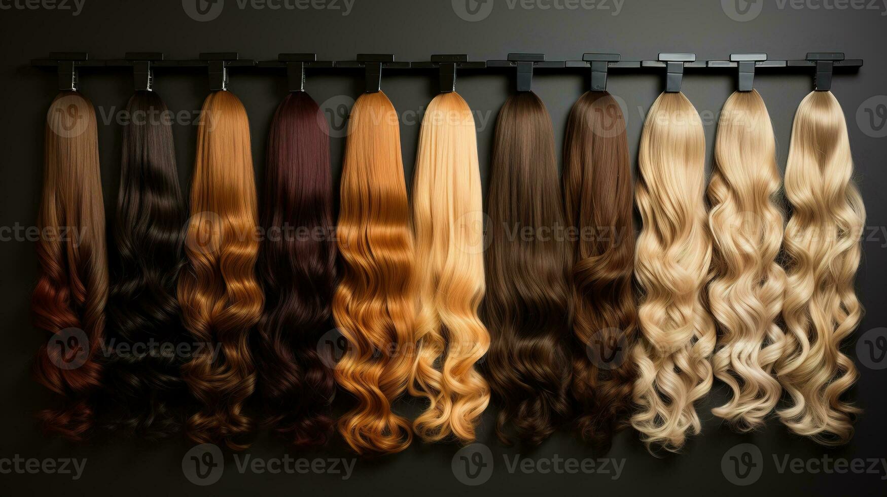 Generative AI, Beauty salon hair extensions different color samples photo