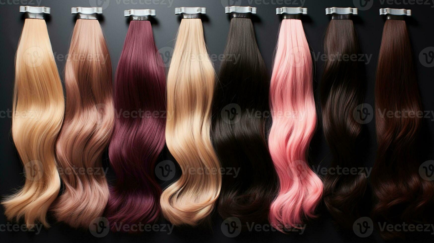 Generative AI, Beauty salon hair extensions different color samples photo