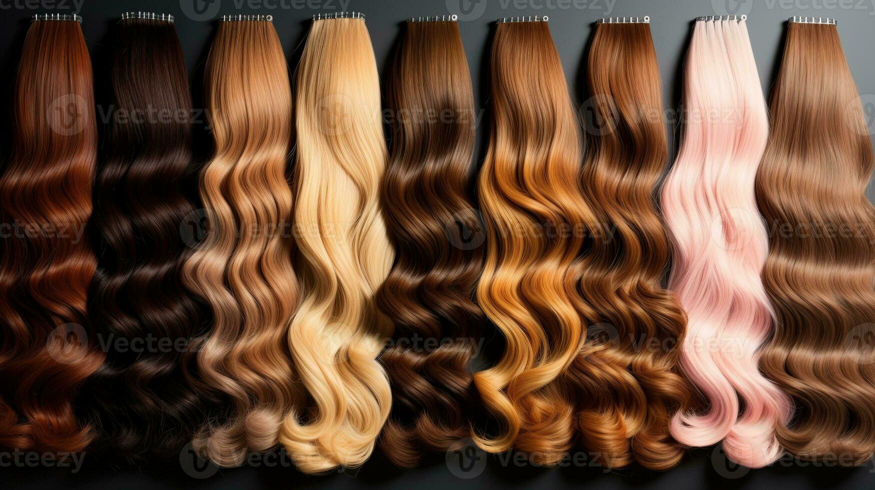 Generative AI, Beauty salon hair extensions different color samples photo