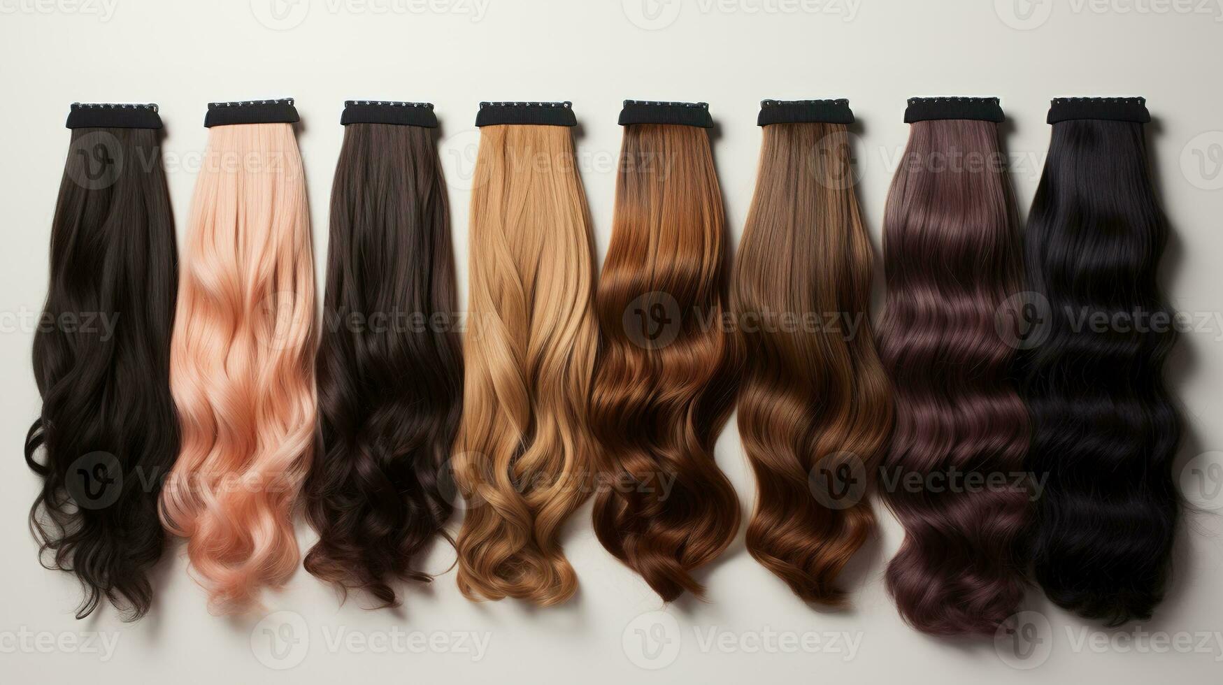 Generative AI, Beauty salon hair extensions different color samples photo