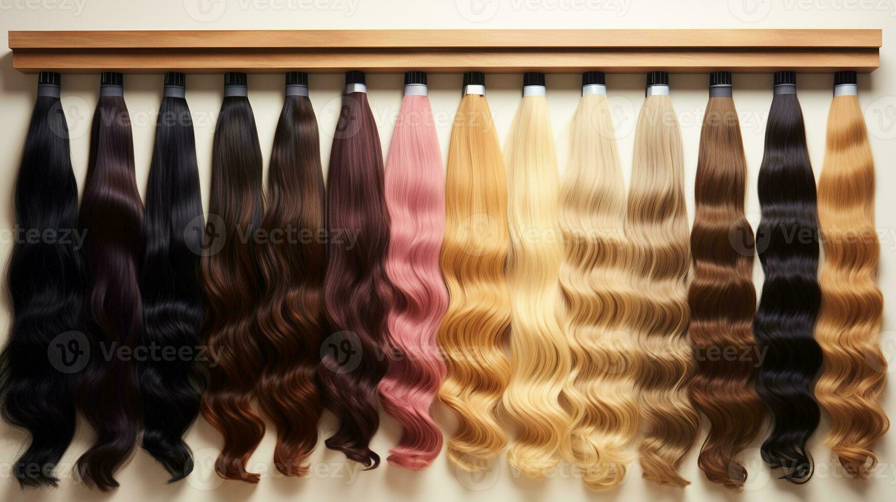 generativo ai, belleza salón pelo extensiones diferente color muestras foto