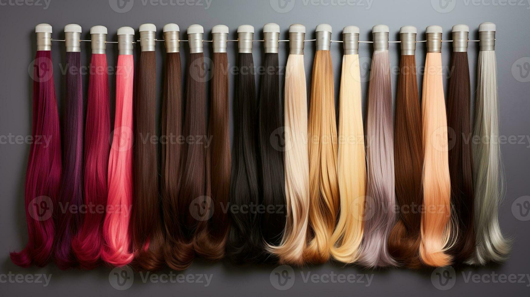 Generative AI, Beauty salon hair extensions different color samples photo