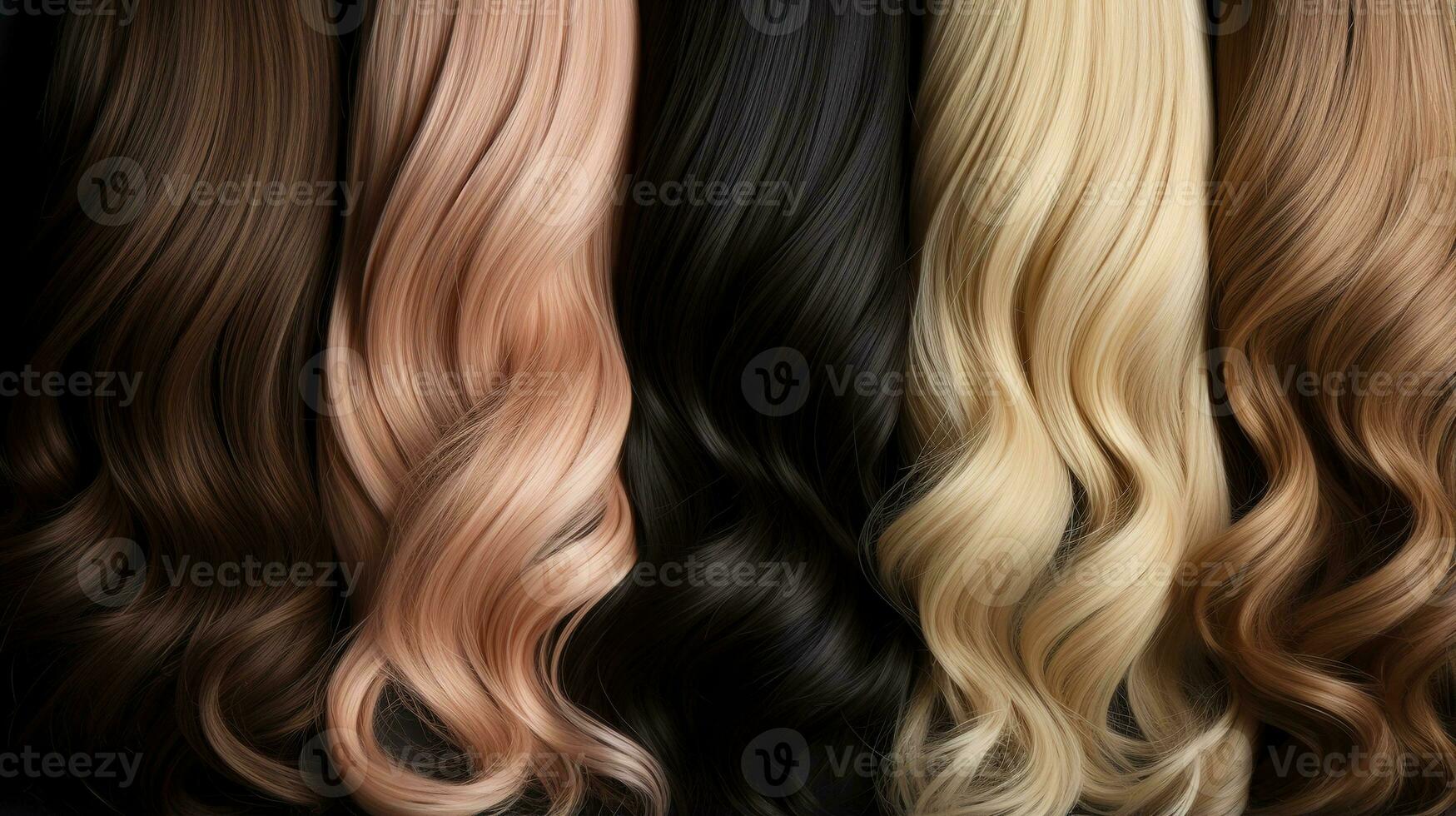 Generative AI, Beauty salon hair extensions different color samples photo