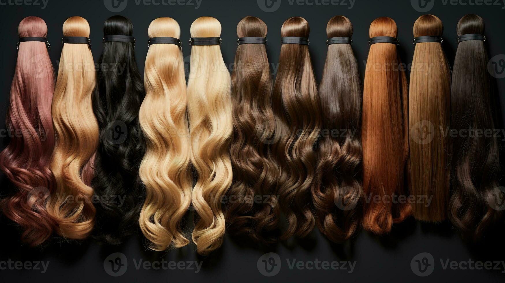 Generative AI, Beauty salon hair extensions different color samples photo