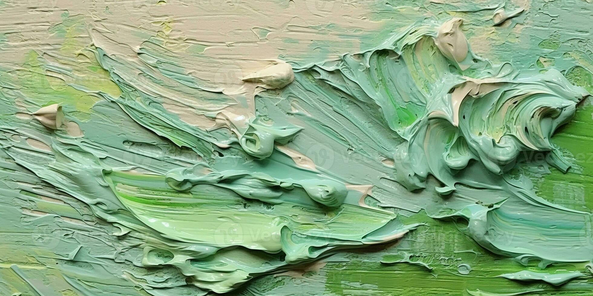 Generative AI, Green impasto abstract painting, textured color background photo