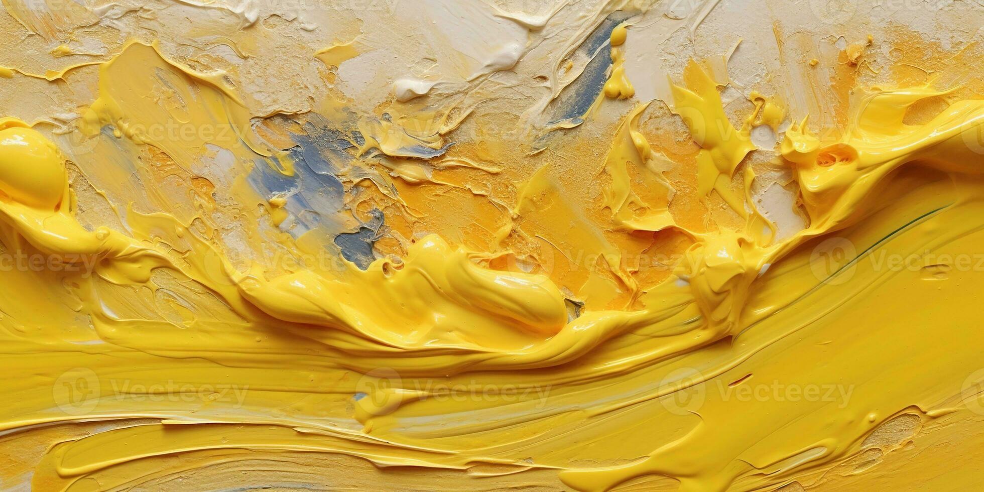 Generative AI, Yellow impasto abstract painting, textured color background photo