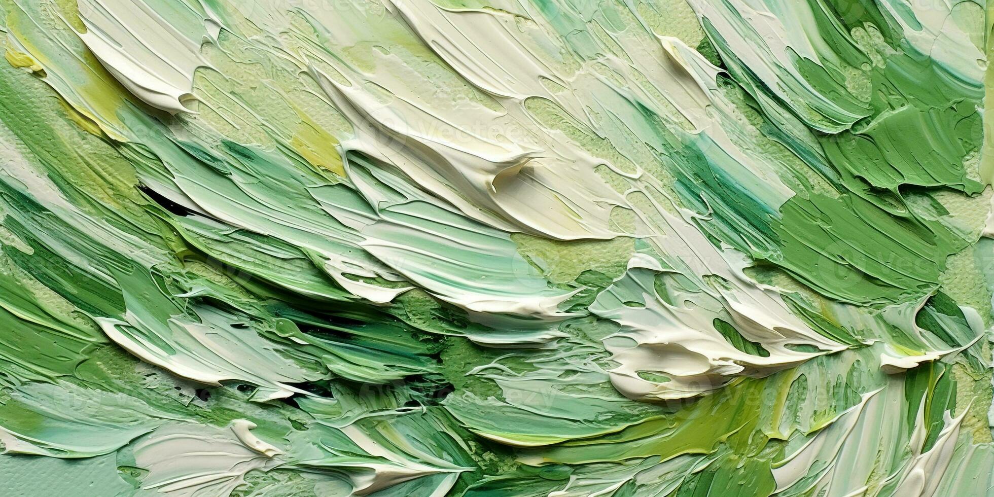 Generative AI, Green impasto abstract painting, textured color background photo