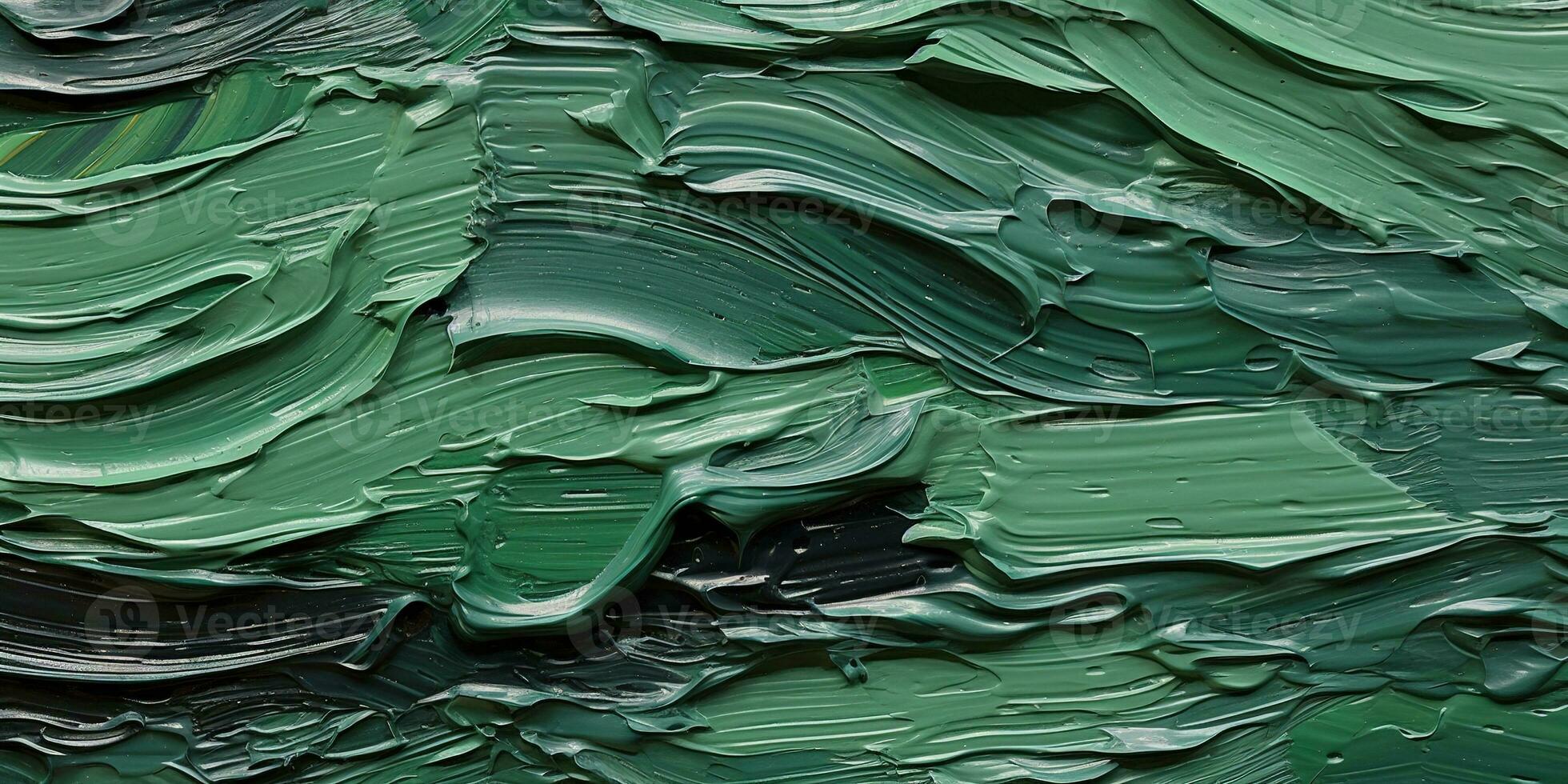 Generative AI, Green impasto abstract painting, textured color background photo