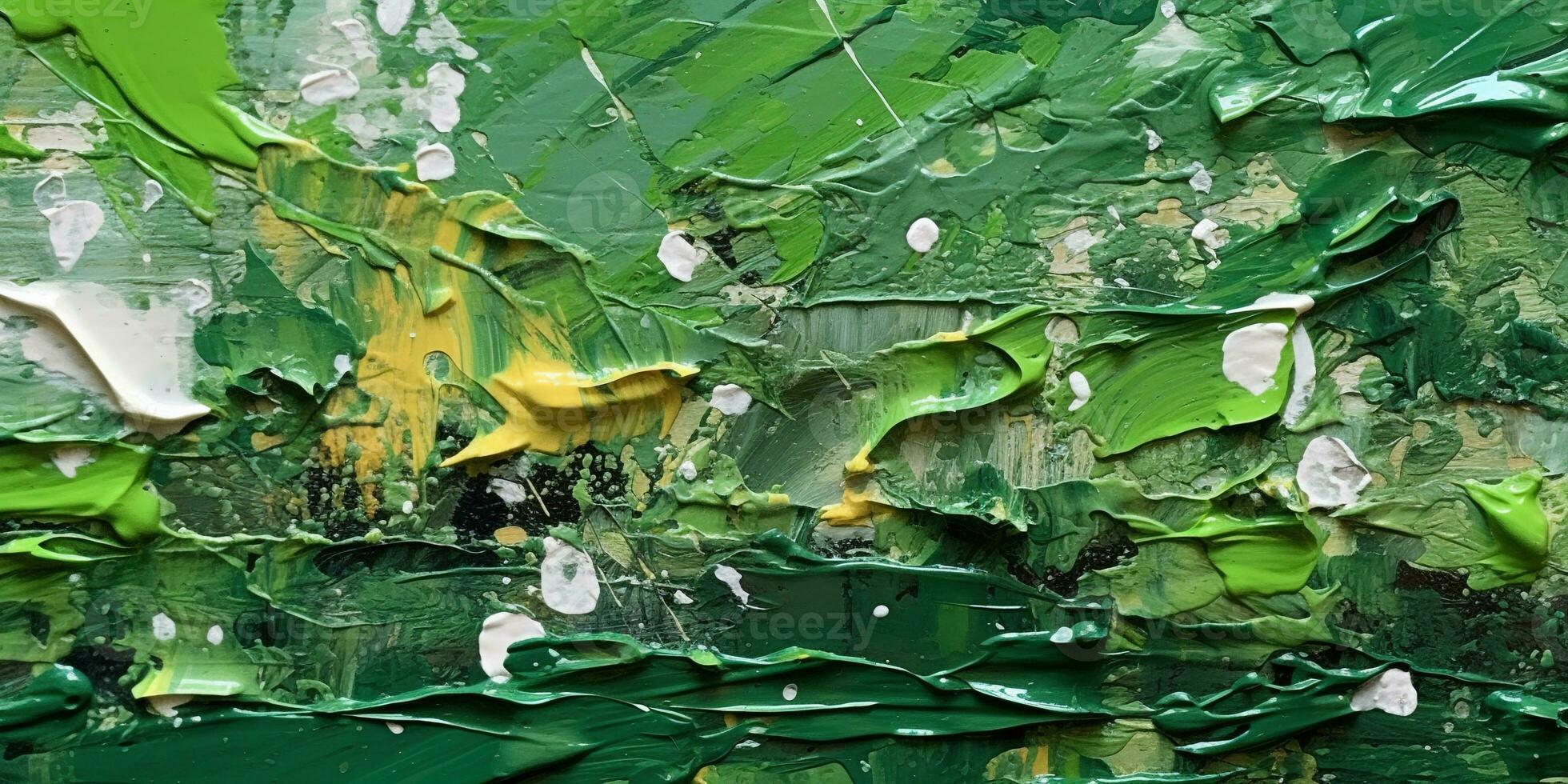 Generative AI, Green impasto abstract painting, textured color background photo