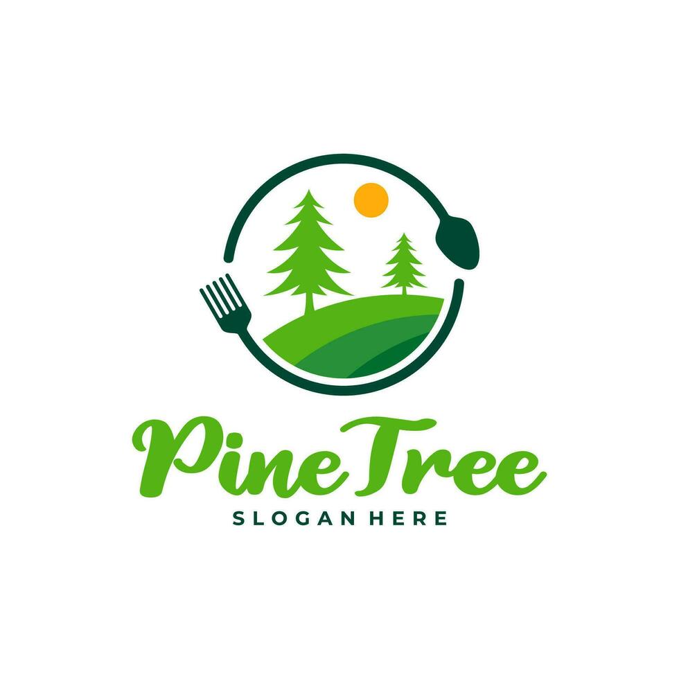 Pine Tree with Food logo design vector. Creative Pine Tree logo concepts template vector