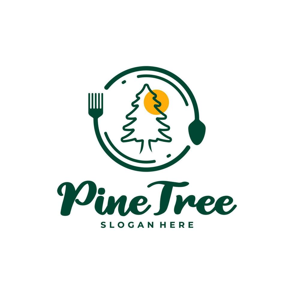 Pine Tree with Food logo design vector. Creative Pine Tree logo concepts template vector