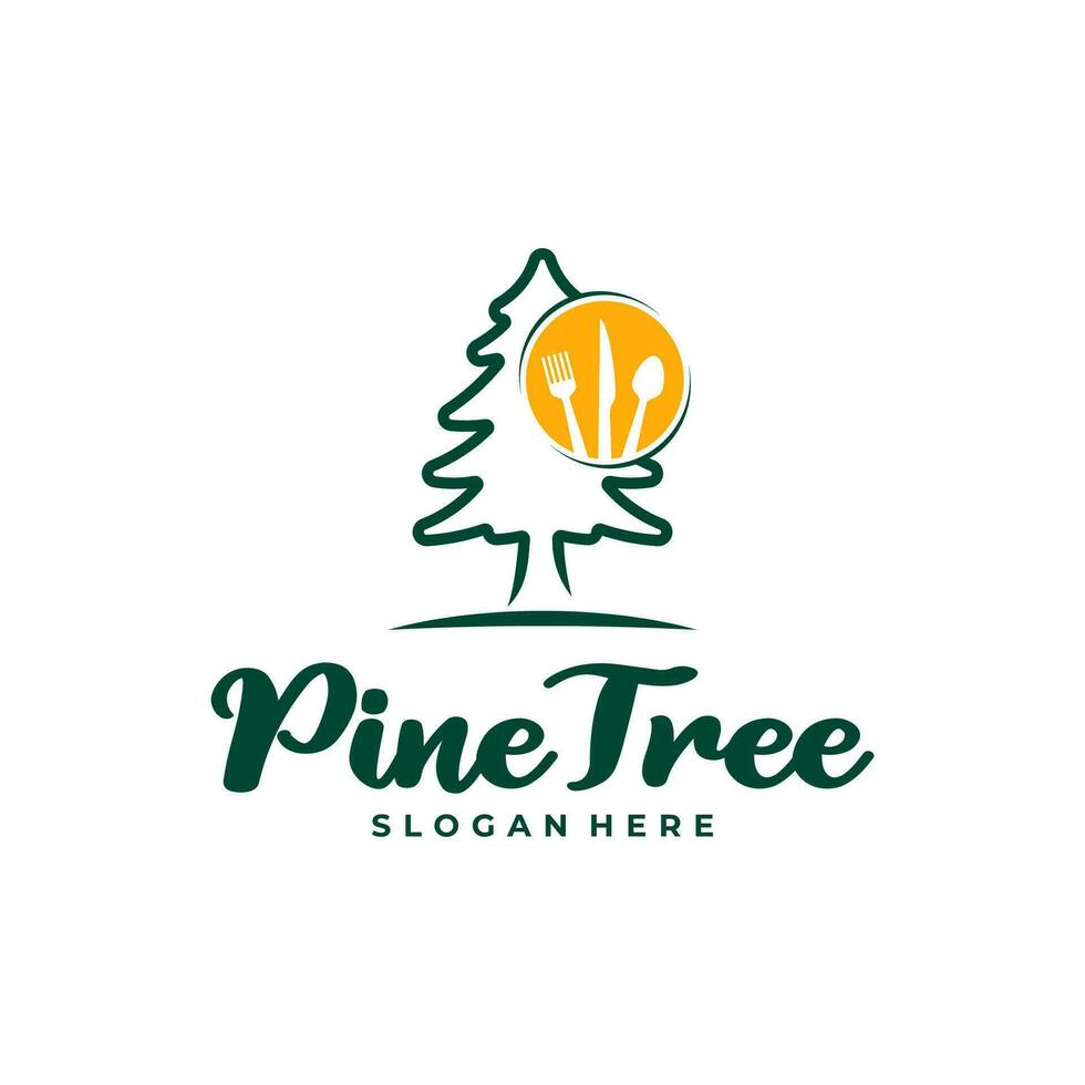 Pine Tree with Food logo design vector. Creative Pine Tree logo concepts template vector