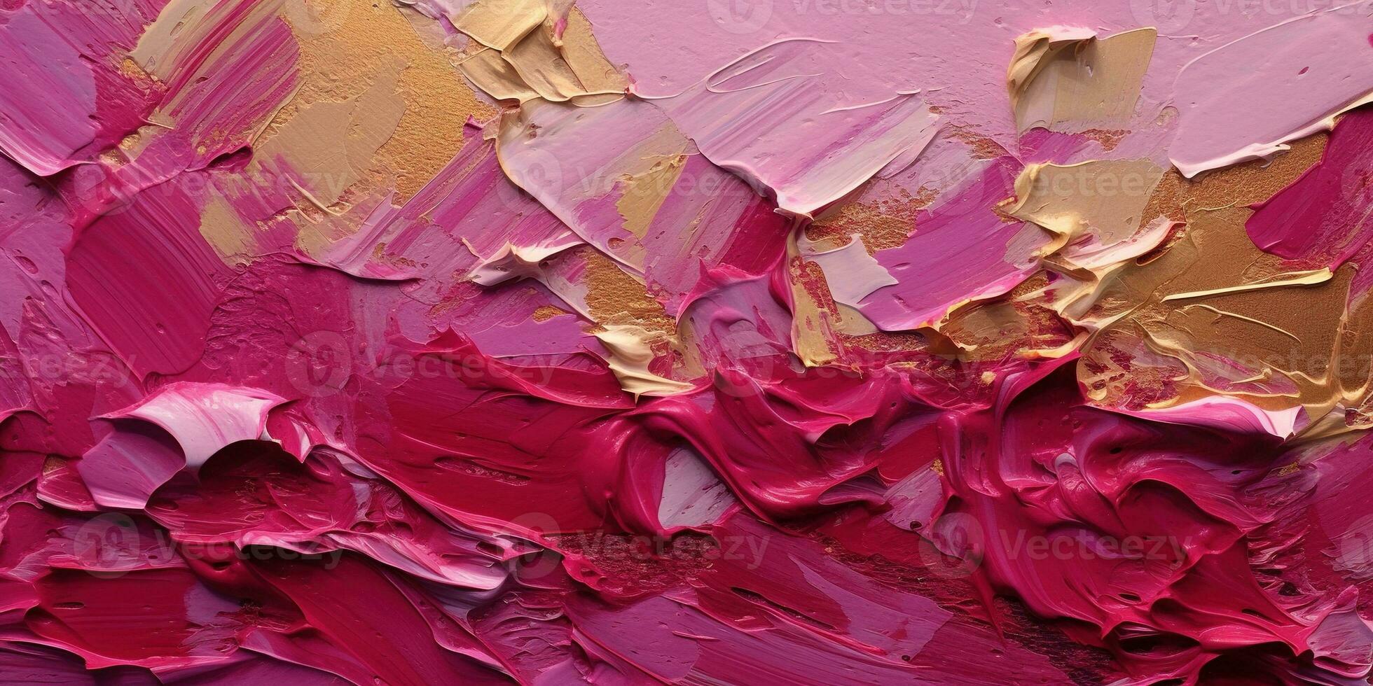 Generative AI, Pink and golden impasto abstract painting, viva magenta color background photo