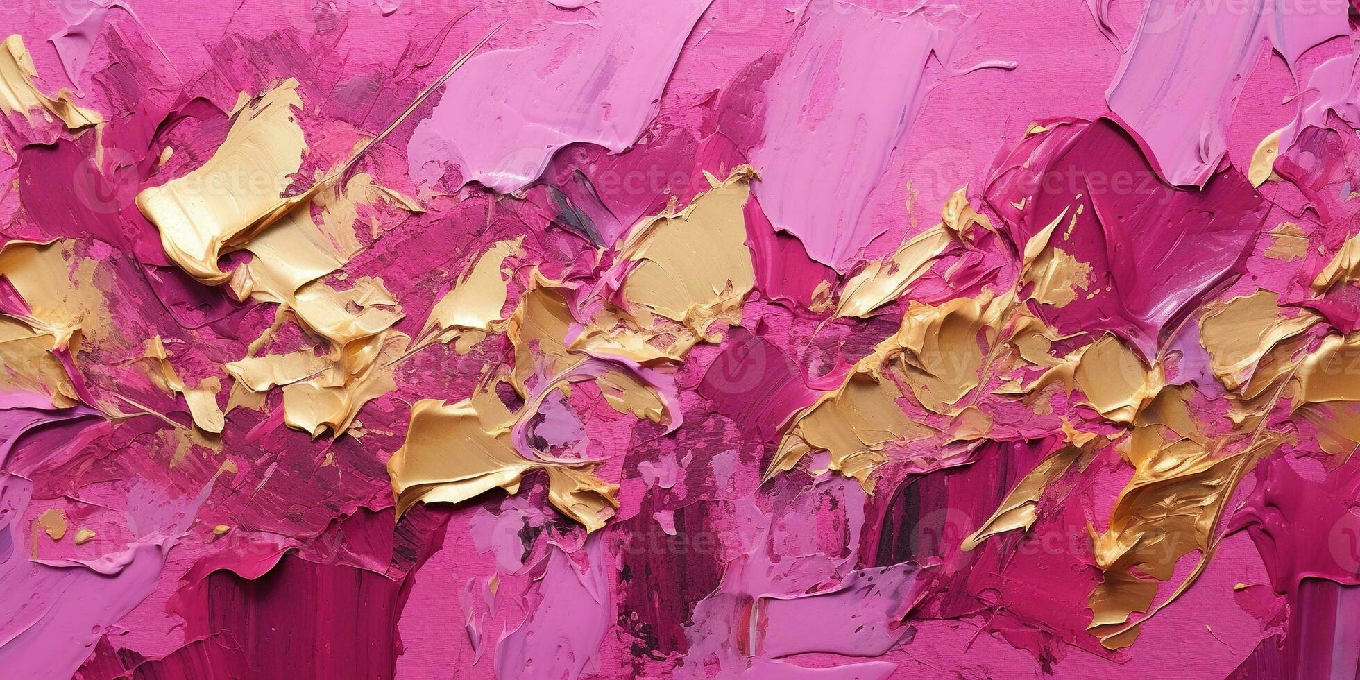 Generative AI, Pink and golden impasto abstract painting, viva magenta color background photo