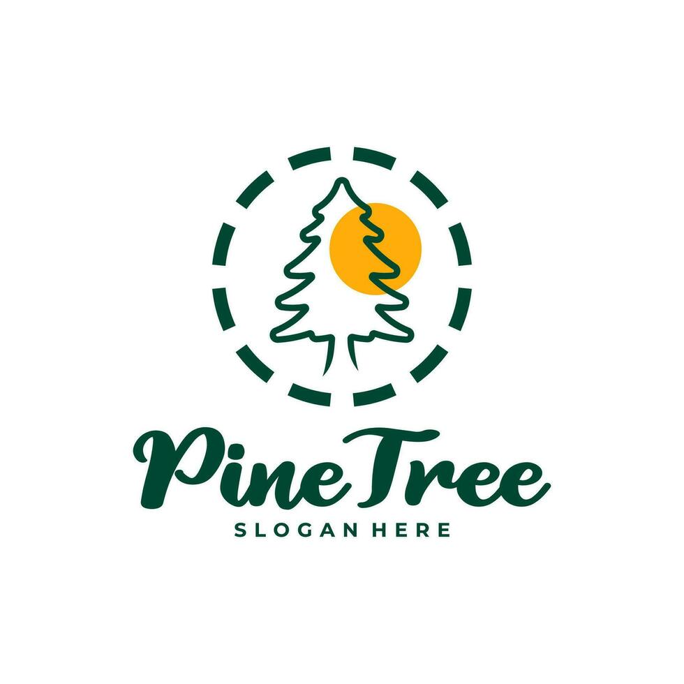 Pine Tree with Sun logo design vector. Creative Pine Tree logo concepts template vector