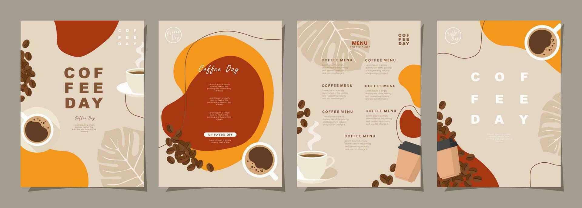 Set of sketch banners with coffee beans and leaves on colorful background for poster, cover, menu or another template design. vector illustration.