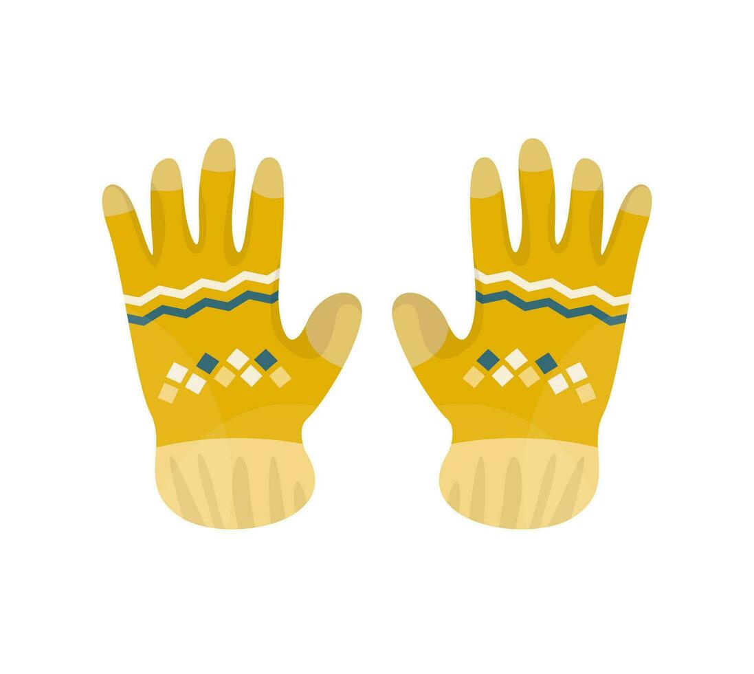 Yellow gloves isolated. Knitted winter autumn accessory. Warm clothes. Fashion. Flat vector illustration.