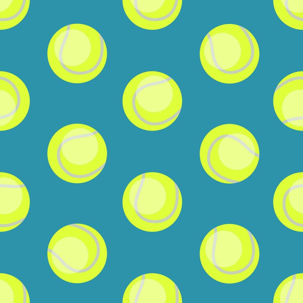 Seamless pattern with tennis balls in flat style on berquoise background. Background for tournament illustrations and sports applications. vector