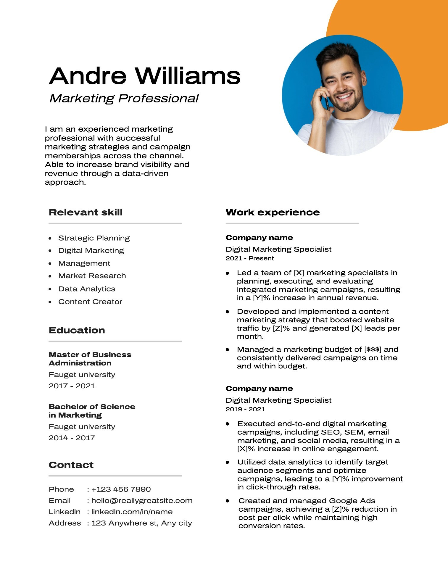 minimalilst marketing professional - Minimalilst Marketing Professional Resume Template Free Editor Template 