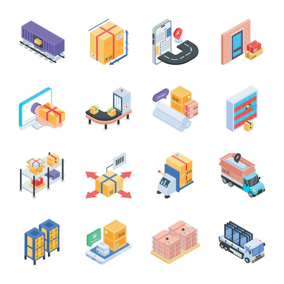 Modern Collection of Delivery Services Isometric Icon vector