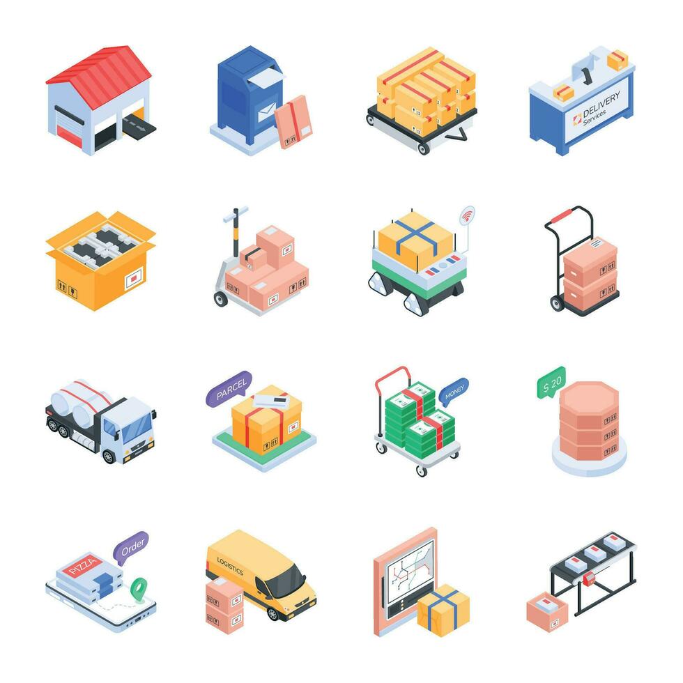 Modern Collection of Delivery Services Isometric Icon vector